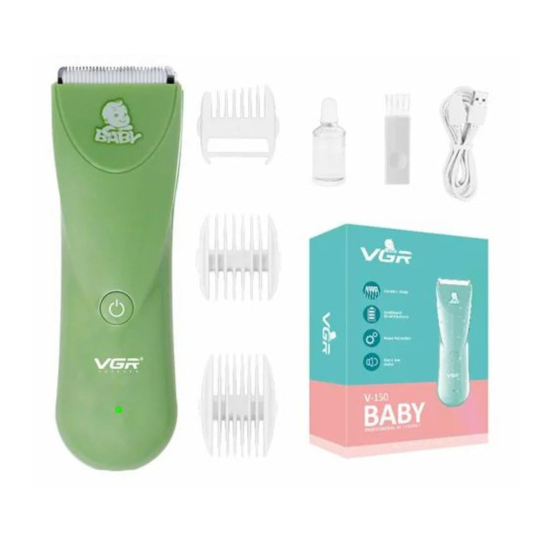 VGR V-150 Professional Baby Hair Clipper Ceramic Blades| Fully Washable & Extra Low Noise| Runtime:60 min (Dark Greenn)