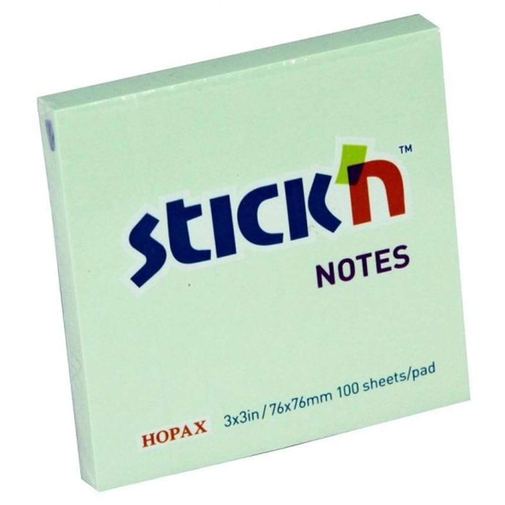 Stick'n 76mm x 76mm notes pad light green x 12-multi size