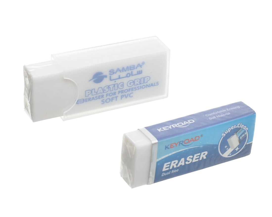Samba Eraser Promo Pack - 2 Large White with Cases + 1 Super Clean Keyroad for Premium Erasing - White