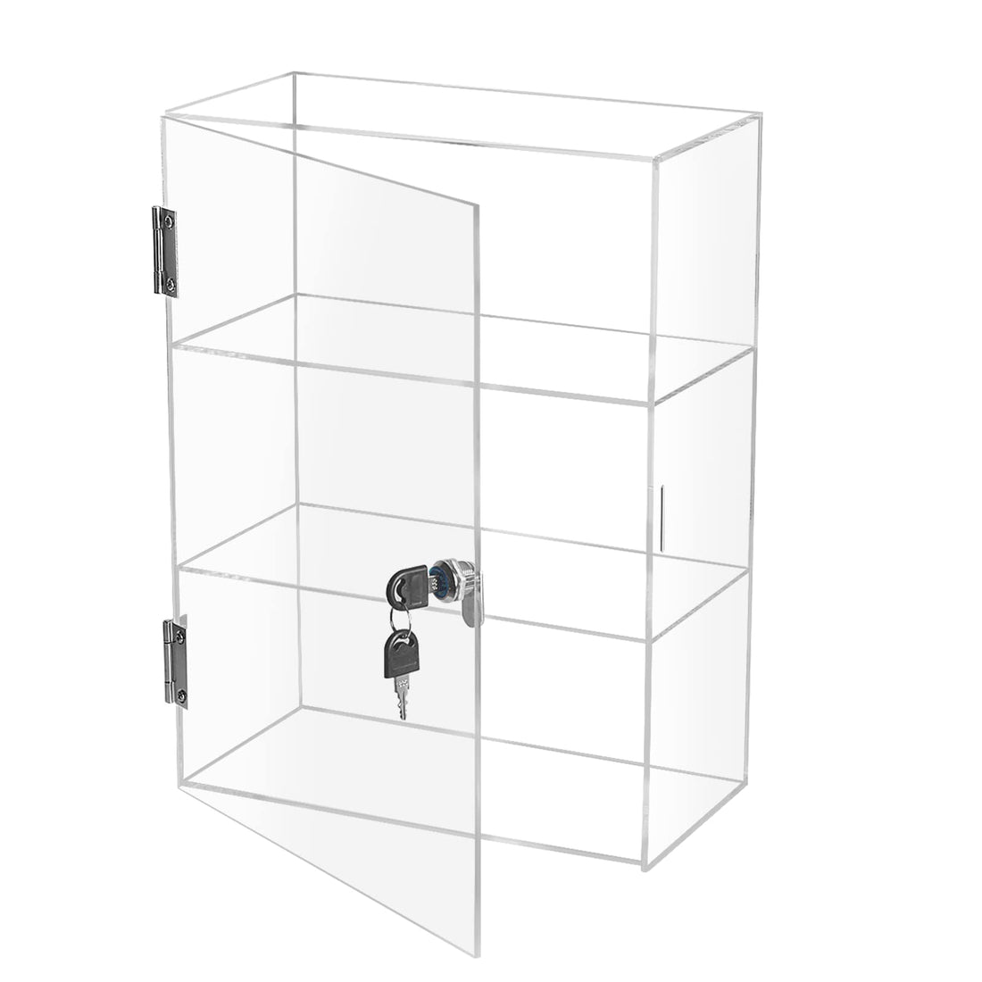 BEST MEDIA Clear Acrylic Display Cabinet with Lock and Door, 3 Fixed Shelves, 42 x 30 x 20 cm Glossy Countertop Organizer Box for Nail Polish Accessories Collectibles or Retail Display