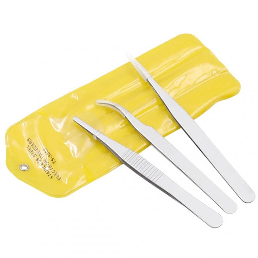 MySouq-Store 3Pcs Anti-static Stainless Steel Tweezers Set High Temperature Resistance 1.5MM Repair Tool Kit for Electronics Jewelry Fine Crafts