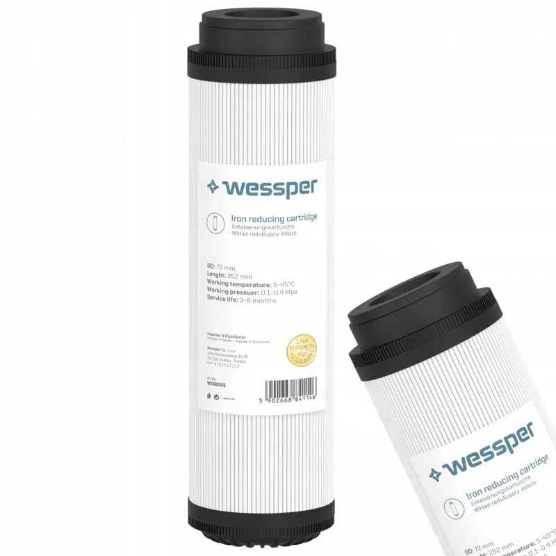 Wessper Iron Removal Water Filter, 10-inch Cartridge, 72mm Diameter x 252mm Length, Model WES6005, for Water Purification Systems