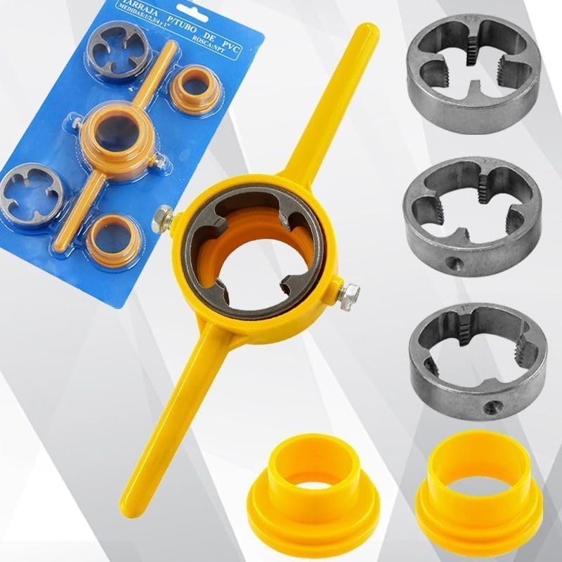 6-Piece Thread Maker Tool Pipe, 6Pcs Plastic Pipe Thread Die Kit, PVC Pipe Threader Plumbing Tool Kit, Water Pipe Die Plastic Pipe Die Tap Wrench Set with 3 Dies 1/2”, 3/4" and 1”