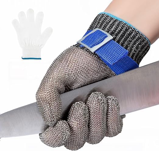 Safety-Line Cut Resistant Gloves, Stainless Steel Mesh Butcher Gloves, Size L, Metal Wire Protection