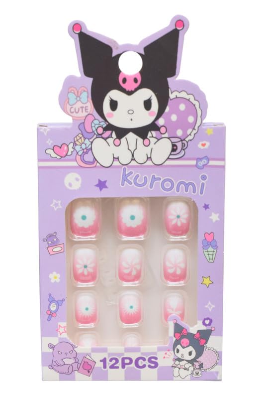 Daphne Press On Nail Set With Flower Designs For Kids, 12 Pieces - Multicolor