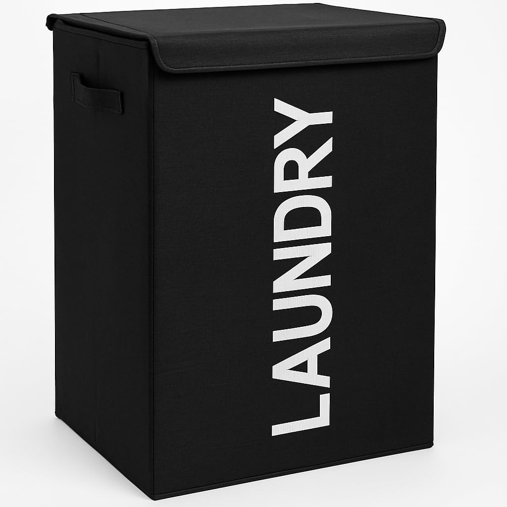 Laundry Basket with Lid, Upgrade Sturdy 73L Large Laundry Hamper - Waterproof Stylish Foldable Laundry Baskets for Storage Clothes Toys (Black)