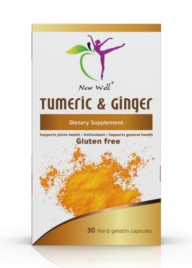 New Well Dietary supplement | Supports Joint health Antioxidant | 30 Hard gelatin capsules Gluten free | Tumeric and Ginger flavor