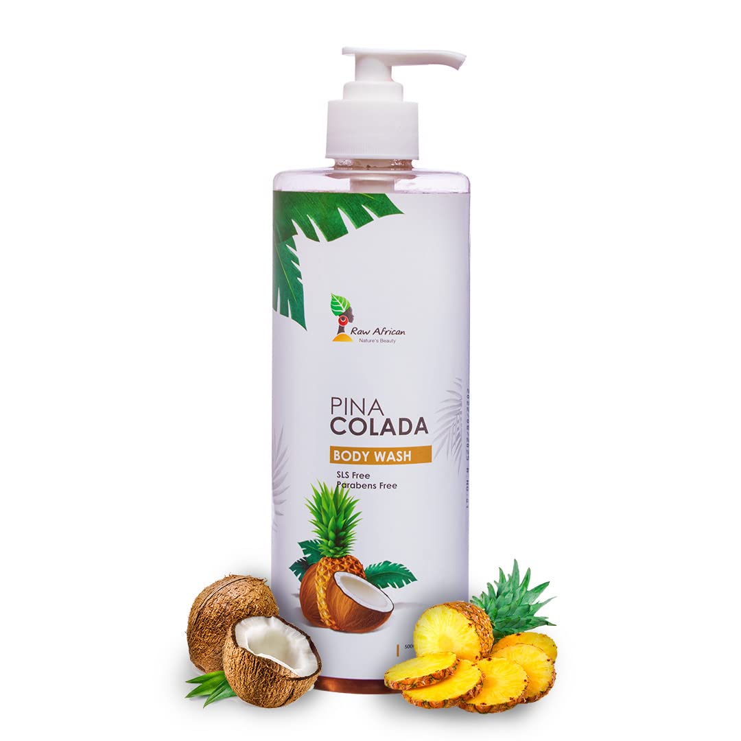 RAW AFRICAN | Pina Colada Body Wash | 500 gm | Shower Gel | Organic Cleanser | Gentle Exfoliating | Pineapple | Coconut | Vegan | 100% Natural Essential Oils