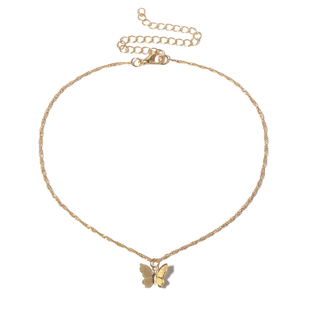 Fashion Butterfly Choker Layering Pendant Necklace Chain Simple Short Necklaces Jewelry for Women and Girls (Gold Ⅰ)
