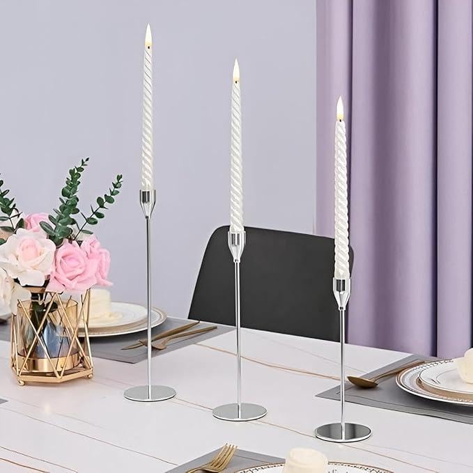 Metal Candle Holders - Set of 3 Contemporary Style Elegant Home Decor Special Occasions Modern Touch Home Decor Candle Holders Set (سيلفر)