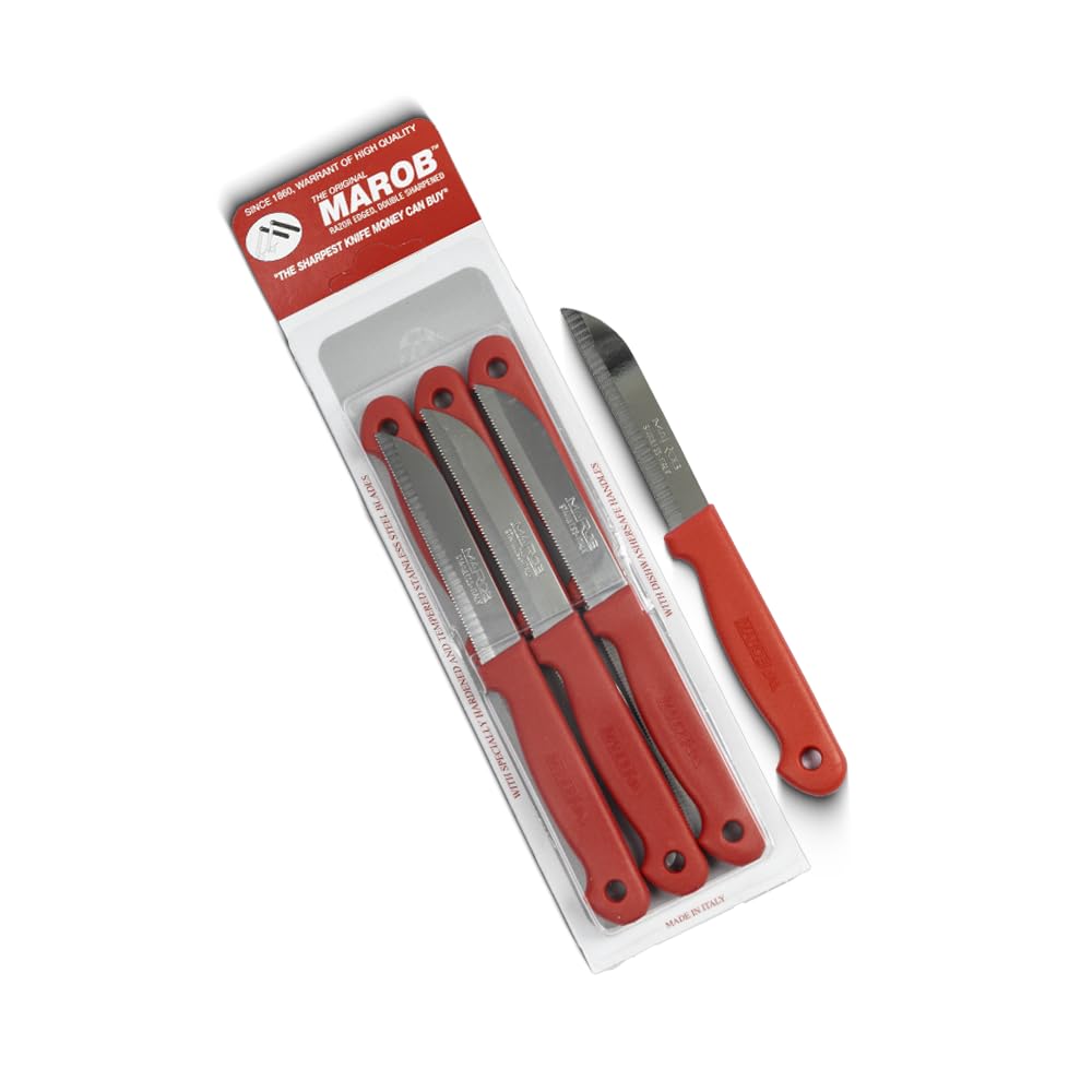 Marob by Marietti Utility Knife Set – 6-Piece red – 8.5 cm Serrated Blades -Ideal for Various Foods– Rust-Resistant & Eco-Friendly – Made in Italy