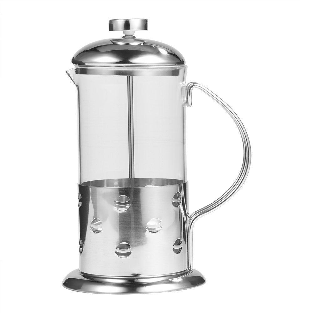 Fdit French Press Coffee Maker 600ml Stainless Steel & Glass Teapot with Visual Scale and Reusable Filter