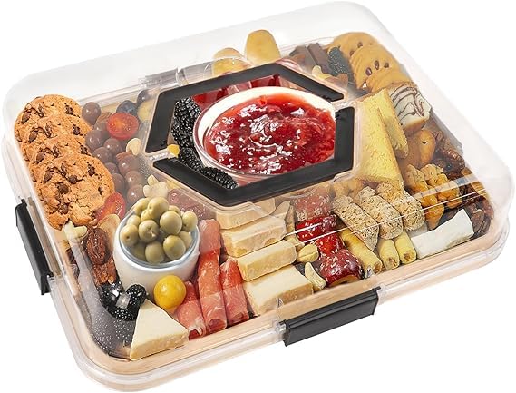 2-in-1 Board with Lid and Handle,Portable Travel Cheese Board,Bamboo Cutting Board Gifts for Kitchen,House Warming,Wedding,Christmas,Serving Tray for Party