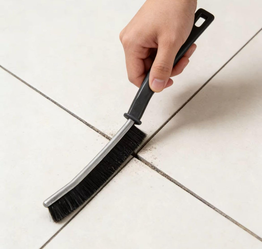 Cleaning Brush Ceramic Dividers and Narrow Corners - Stiff Bristles to Remove Grease and Dirt from Kitchen, Bathroom, Window Drains - Ergonomic Design with Hanging Hole Multicolor