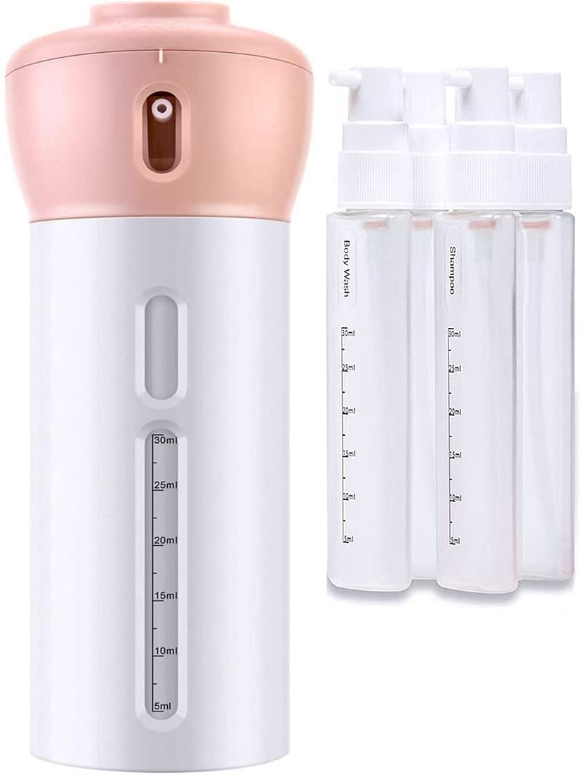 kuou 4-In-1Travel Bottles Set, Leak-Proof Travel Bottles Containers Liquid Lotion Cream Container for Shampoo Cosmetics Lotion Conditioner Shower Gel and Toiletries