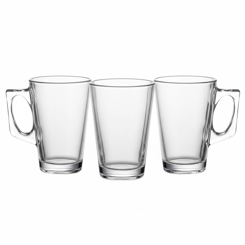 Portal Clear Glass Tea and Coffee Mug with Handle – Plain Heat-Resistant Glass Cup for Everyday Use –3Pieces