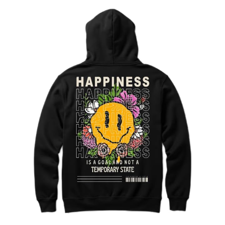 Black oversize Youth hoodie back art over size TEXT job work happiness)96