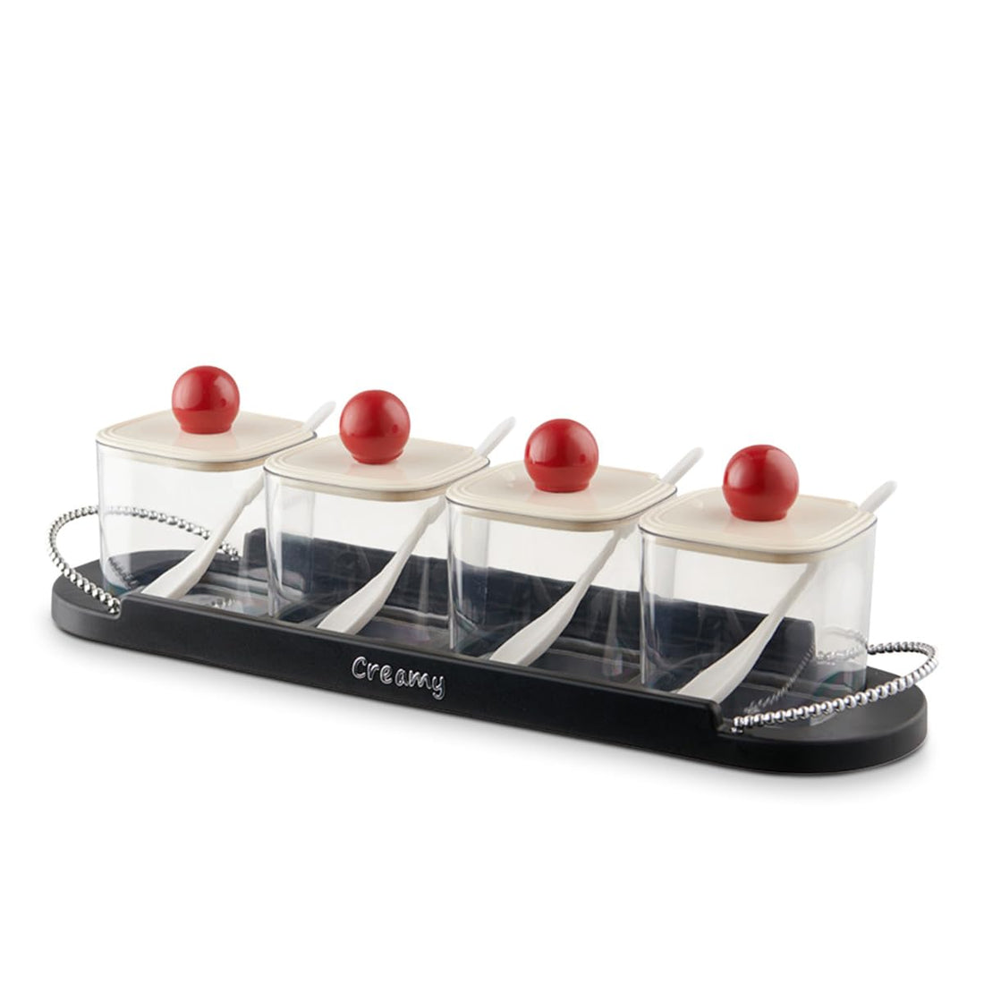 Spice Rack Organizer with Plastic Tray – Clear Spice Jar Set with Lids and Spoons for Kitchen Storage and Organization, Condiment Containers for Home Use (4)