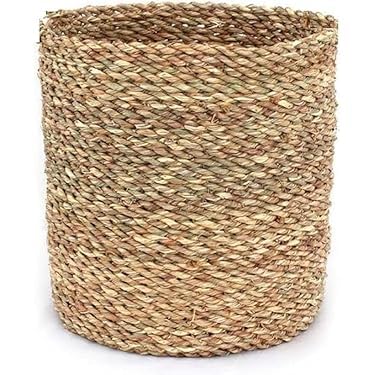 Natural Seagrass Storage Basket, Handwoven Plant Pot Cover, Decorative Woven Container for Planting, 20 cm