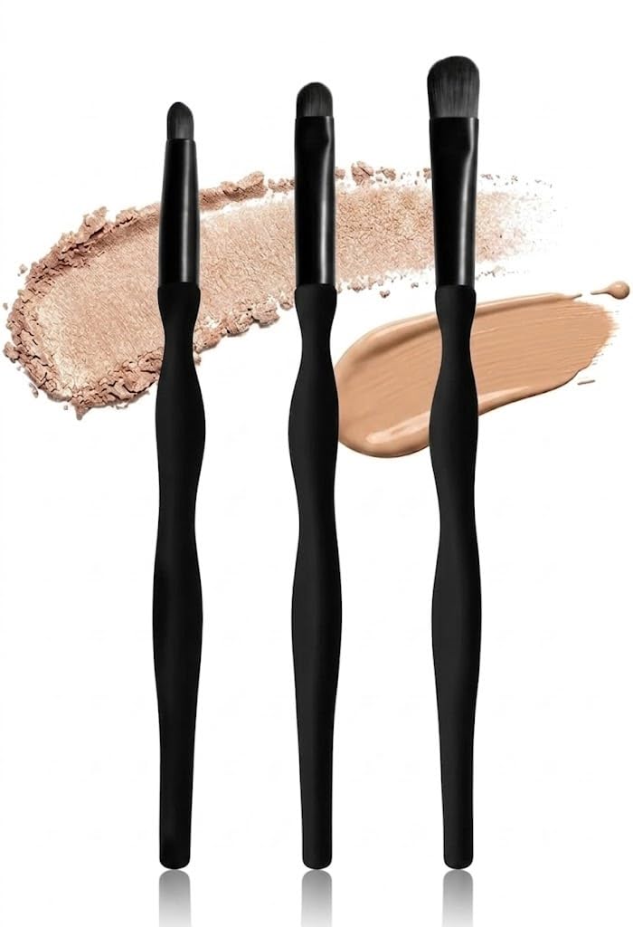 3 Piece Eyebrow Brush & Eyeshadow- concealer Makeup Brush Set With Soft Synthetic Hairs & Real Wood Handle for Eyeshadow, Eyebrow, Eyeliner, Blending