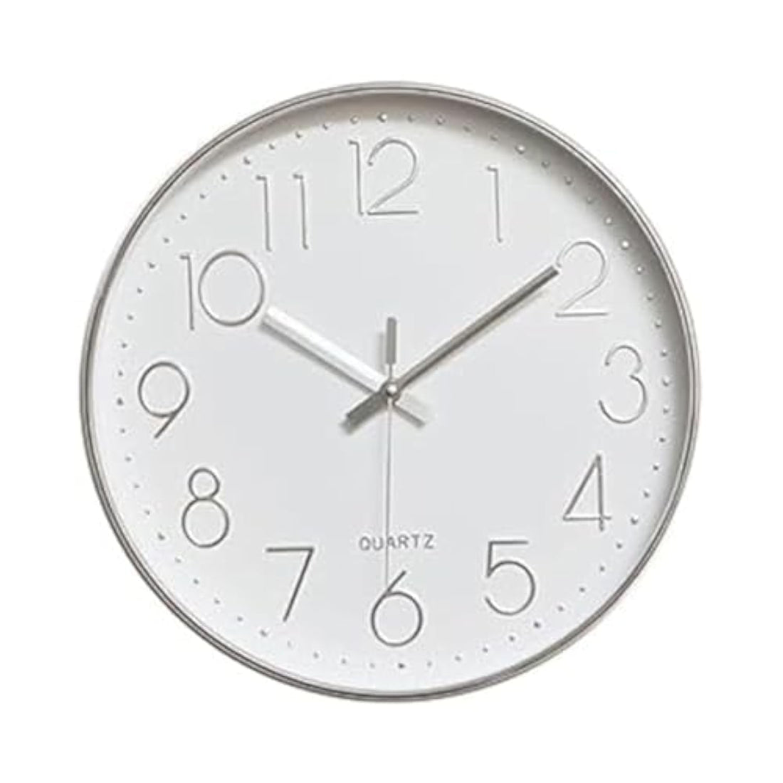 Silver Wall Clock with White Background and Silver Frame Silent, non-ticking battery-operated round modern wall clock for office, school, or home (30 CM) - Small