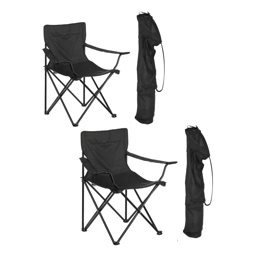 2 x Portable Folding Chair – Premium Quality Lightweight with Cup Holder and Travel Carry Bag – Outdoor Folding Chair for Picnic, Camping, Fishing, Garden - Black
