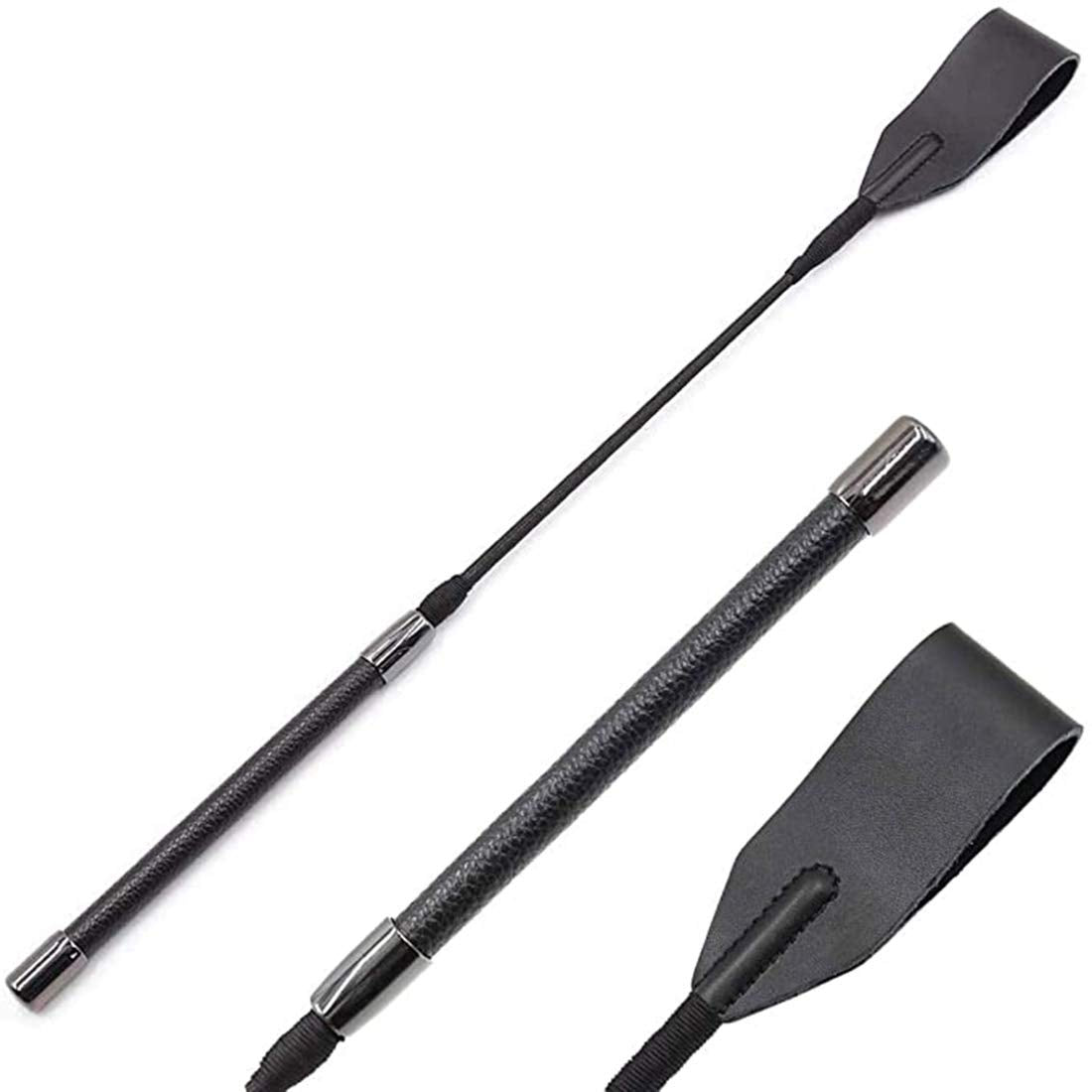 DELFINO Riding Crop English Equestrianism Horse Crop Black Horse Whip Leather, 18in