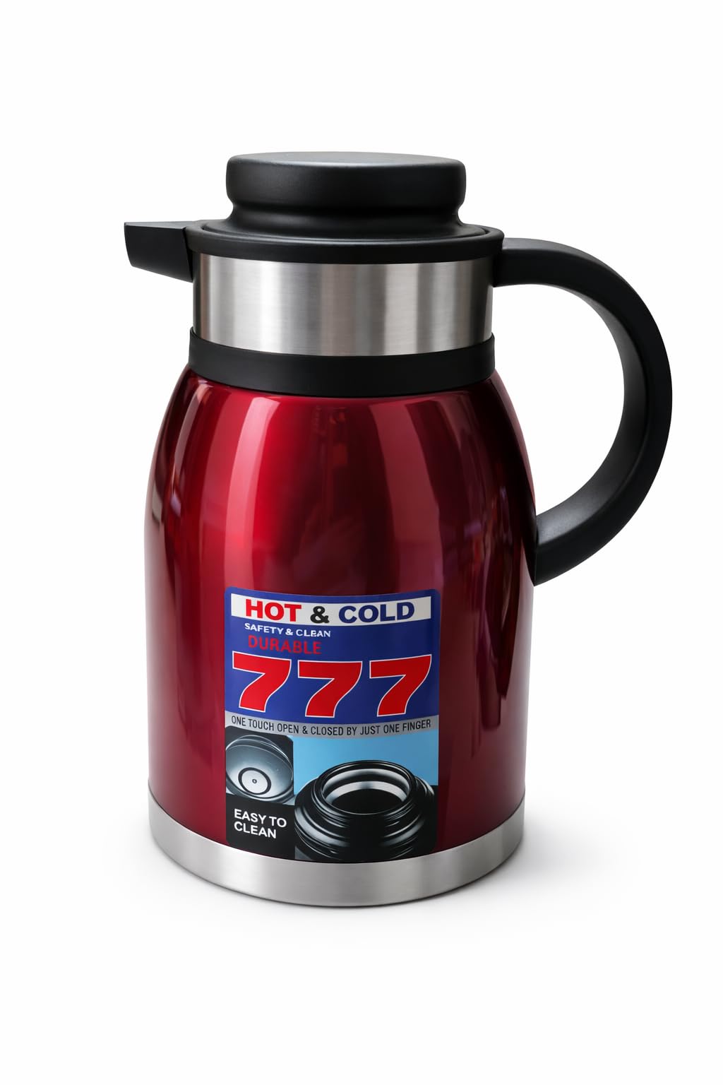 Large 2.0L Insulated Coffee & Tea Carafe – Stainless Steel Hot and Cold Jug with Easy Clean Lid (Red)