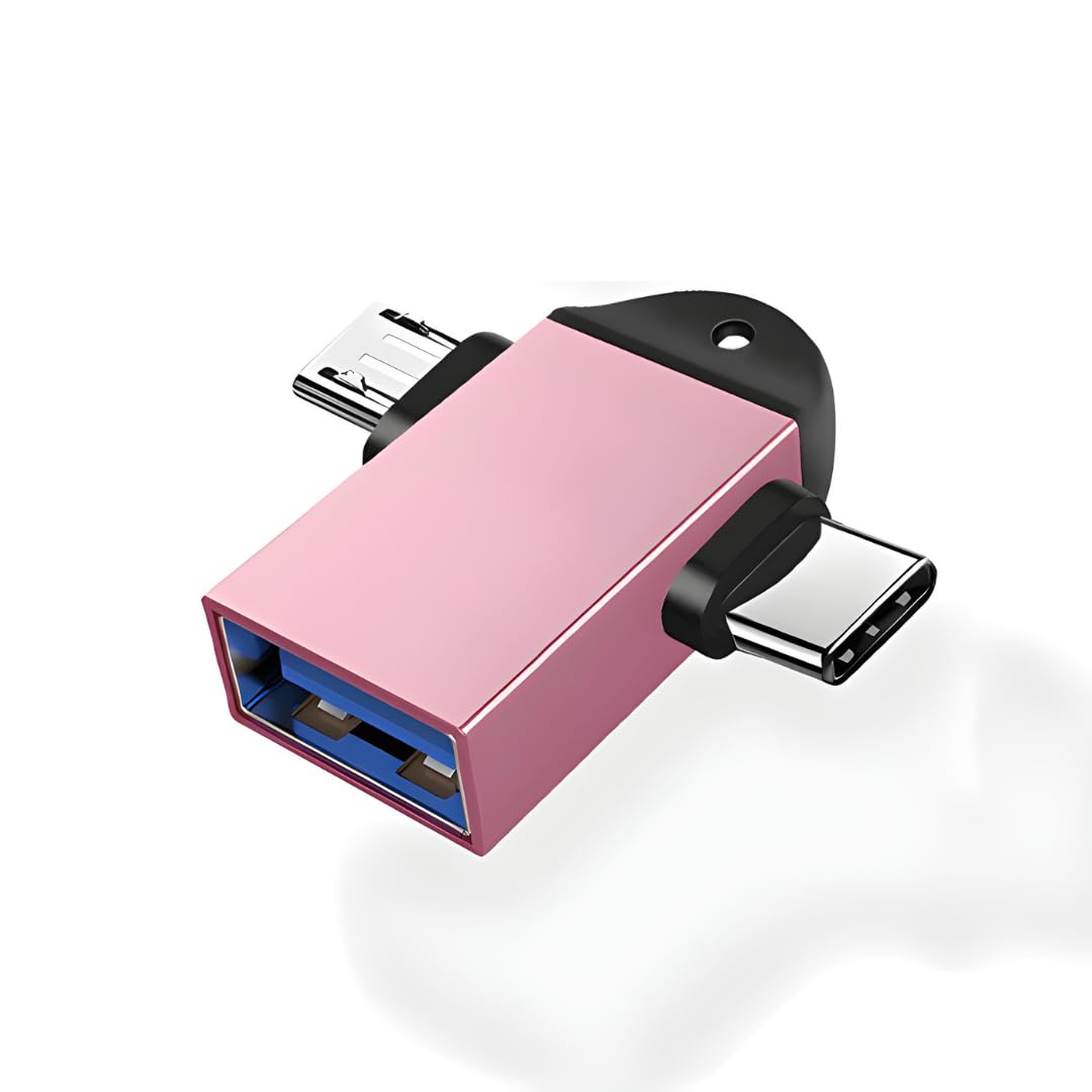 OTG Adapter (2 in 1) USB 3.0 (Type-C & Micro USB) Data Transfer and Charging for Phones and Tablets Pink