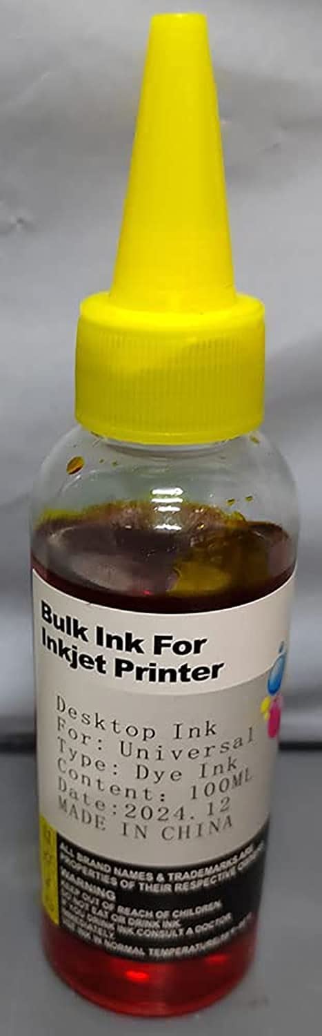 Premium Refill Ink one Color 100ml for Cartridge Printer Cyan, Magenta, Yellow or Black (Yellow)