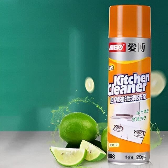 Foam Spray Kitchen Cleaner – 500ml Large Size with Lemon Scent – Removes Tough Grease & Oil – Multi-Surface for Oven, Stove, Pots & Tiles – Includes Cleaning Cloth (One piece)