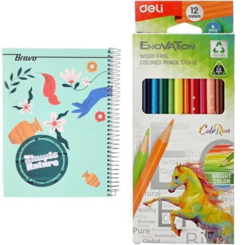Bravo Stationery Bundle: A4 Hardcover Notebook 145 Sheets + Deli Colored Pencil Set