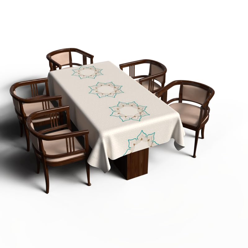 ART MOOD HOME Ramadan's Unique Dorra Tablecloth Waterproof Polyester Fabric Beigie & Blue 140W * 140L