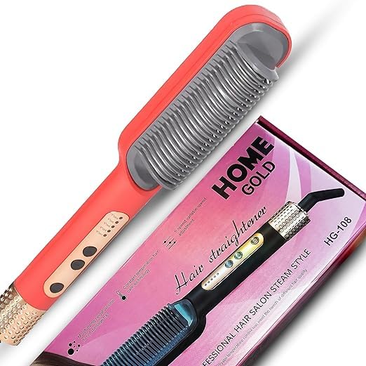 Hair Straightener Electric - Ceramic Plate, Fast Heating, Hair Beauty Care - Professional Straightener Comb - Effortless Styling and Safety, 45w, HG-108 (Red)