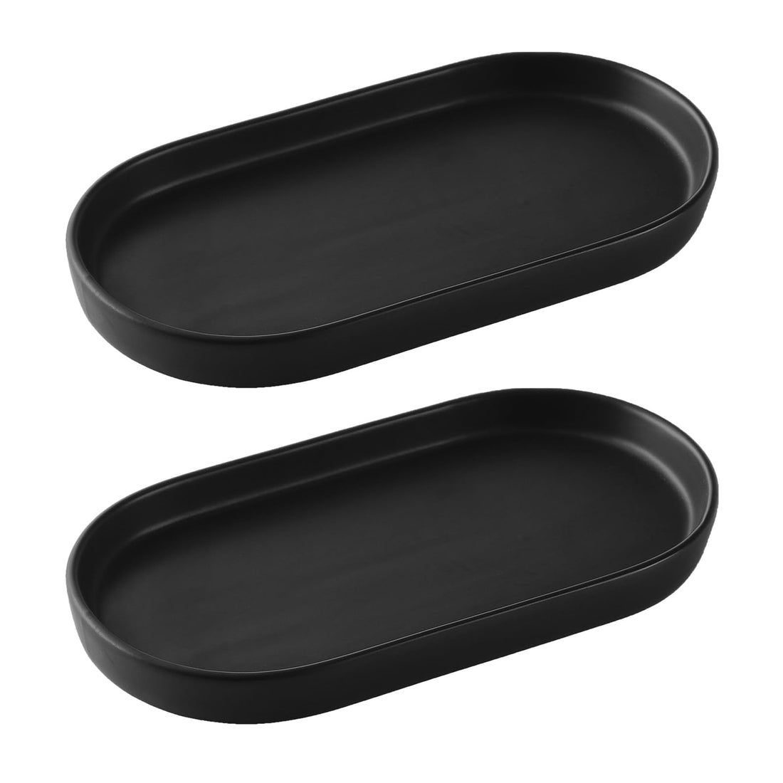 2 Pack Matte Black Round Soap Dispenser Tray - 8'' Ceramic Vanity Tray & Organizer Plate Set, Bathroom & Kitchen Countertop Decor for Soap Dispenser, Jewelry, Cosmetics, Sink