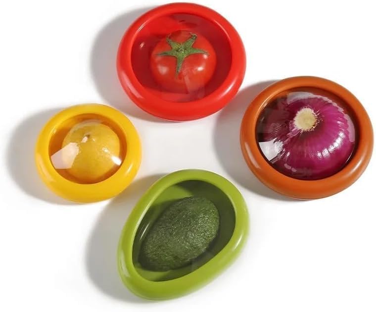 4 Pack Plastic Airtight Storage Containers for Vegetables and Fruits, Reusable Storage Containers for Tomatoes, Lemons, Avocados Fresh - Perfect for Refrigerator and Easy to Clean