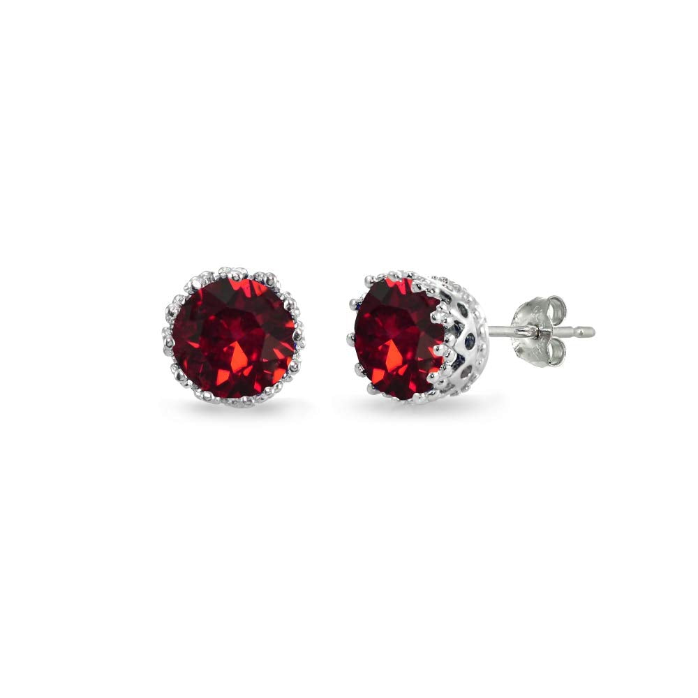 Sterling Silver Polished Red 6mm Round-cut Crown Stud Earrings Made with European Crystals