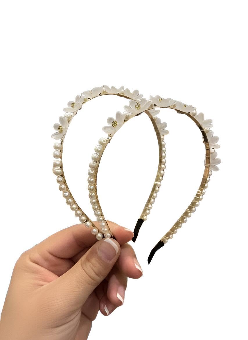 Elegant hairband - A simple yet elegant hair tie adorned with pearls, designed for brides, formal occasions, and everyday elegance with light comfort. (Model No.2/2 PCS)