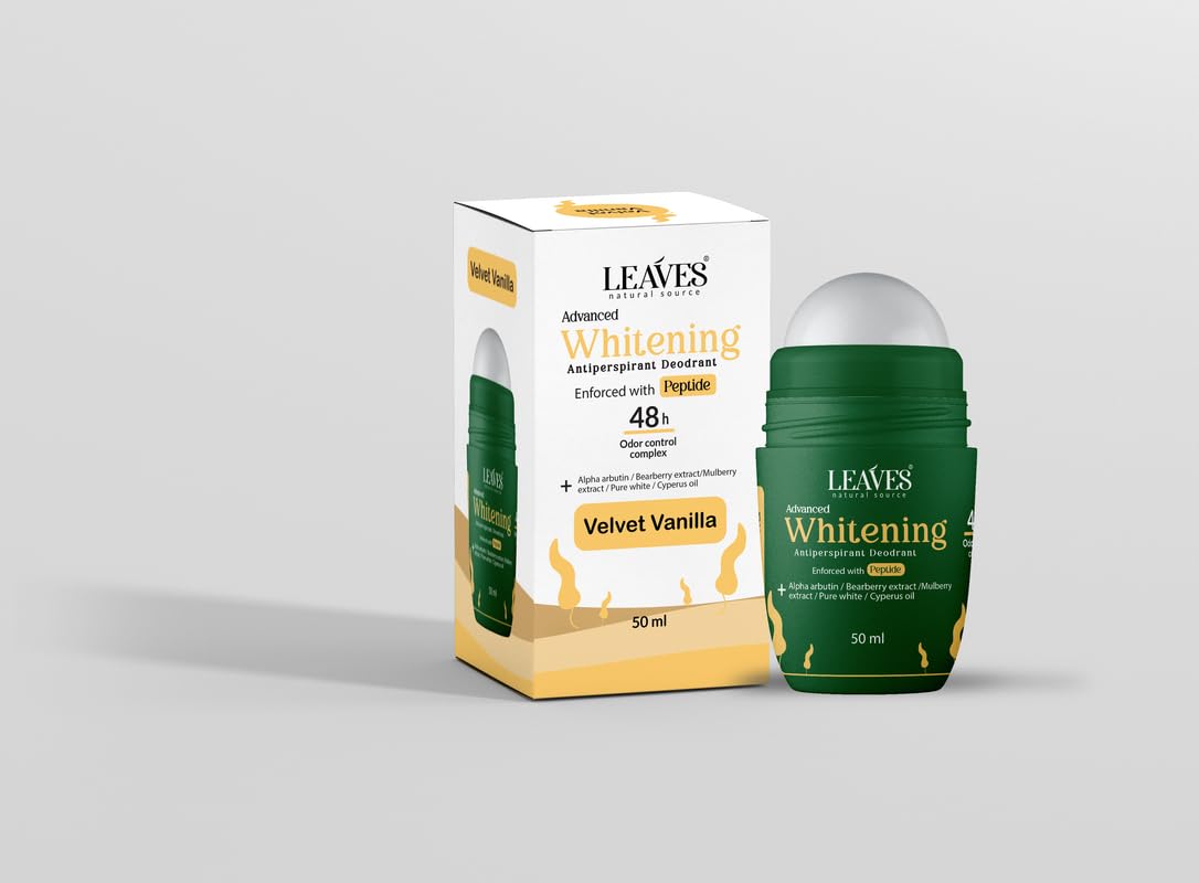 Leaves Roll-On Deodorant Velvet Vanilla – 100% Natural, 48H Odor Protection, Whitening & Soothing, Slows Hair Growth 50ml