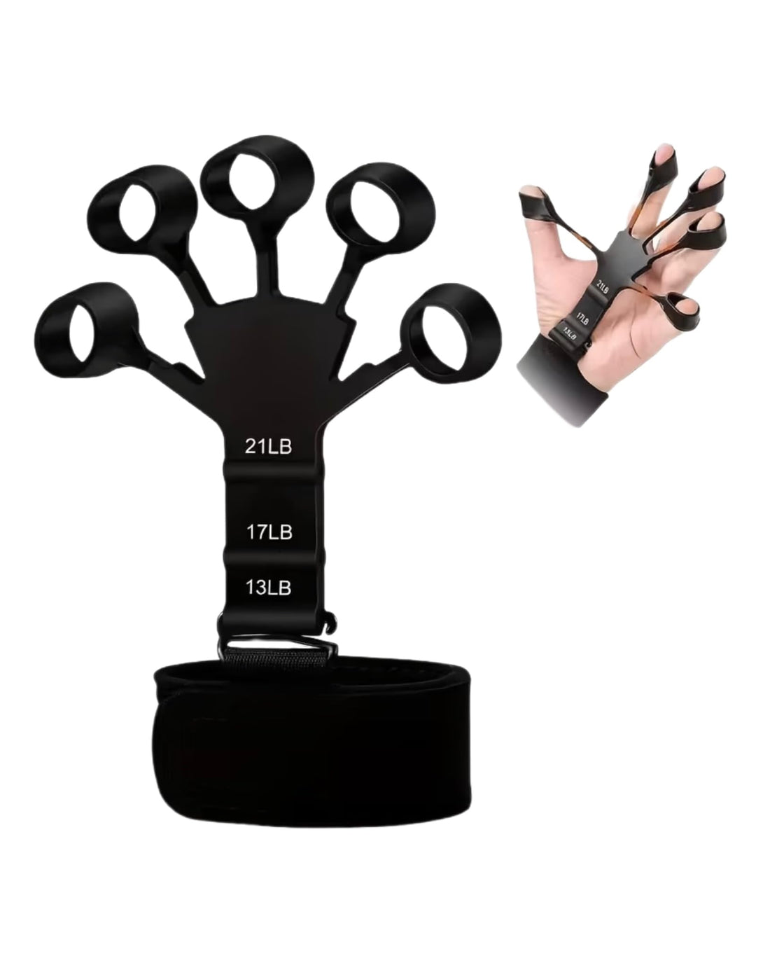 Adjustable Silicone Finger Exerciser & Hand Grip Strengthener – 3 Resistance Levels (13LB, 17LB, 21LB) – Forearm Trainer & Hand Extensor for Rock Climbing, Guitar, Piano, & Physical Therapy (Black)