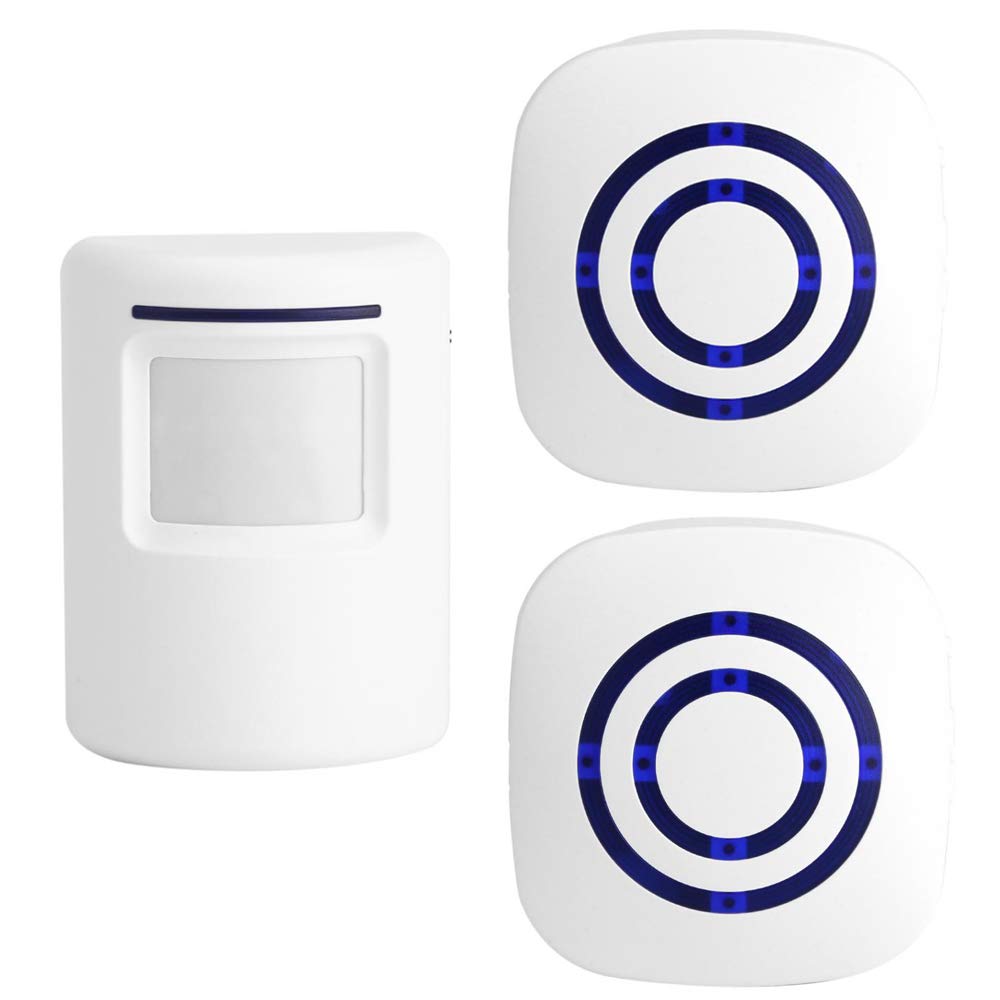 Actpe Motion Sensor Doorbell for Business, Wireless Entry Warning with Infrared Motion Sensor, 38 Ringtones, LED Light, Wall Mount, Up to 100 Meters Range, White, Blue