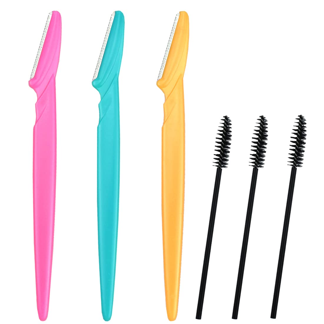3 Pcs Eyebrow Razors with 3 Pcs Eyelash Brush Multipurpose Fine Hair Remover Precisely Eyebrow Trimmer Portable Facial Hair Sharp Removers