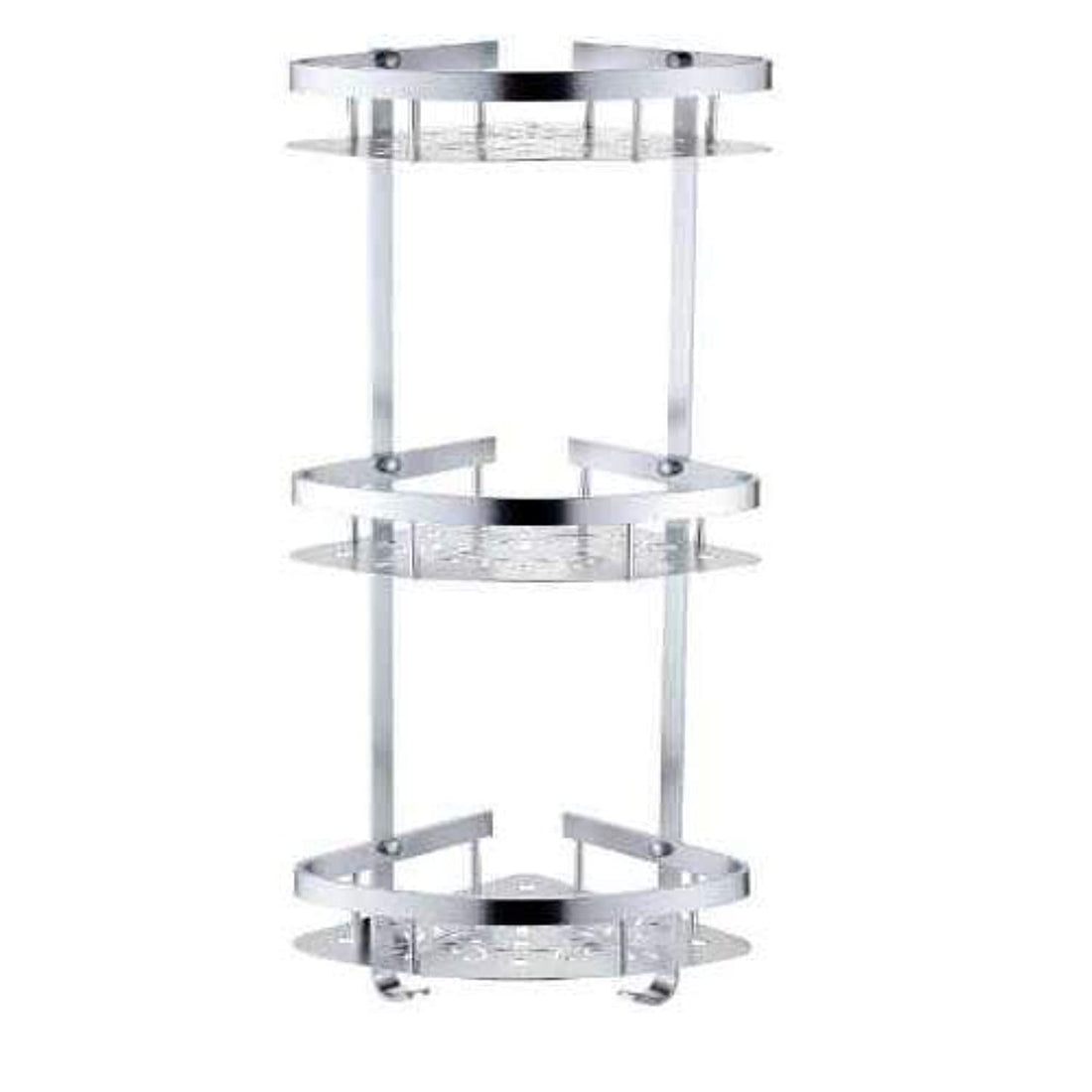 Corner Bathroom, Stainless Aluminum, Consisting of 3 Shelves and 2 Hooks 3330