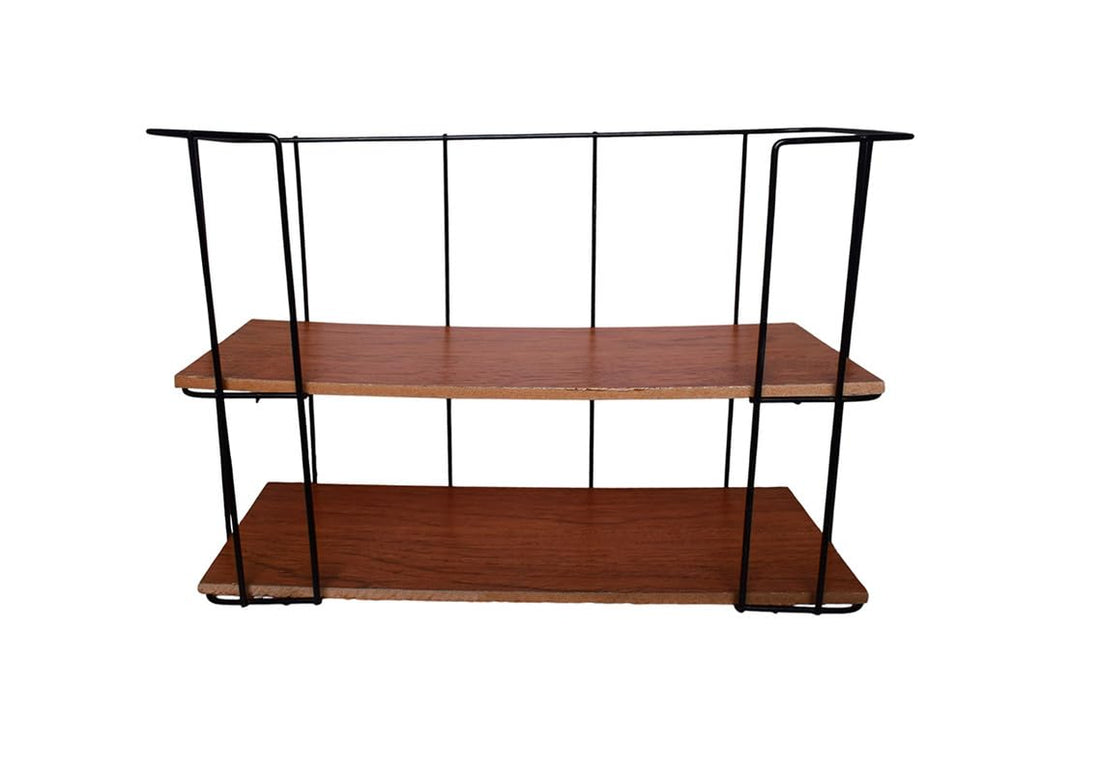 Metal Coffee Corner Stand with 2 Wooden Shelves - Black