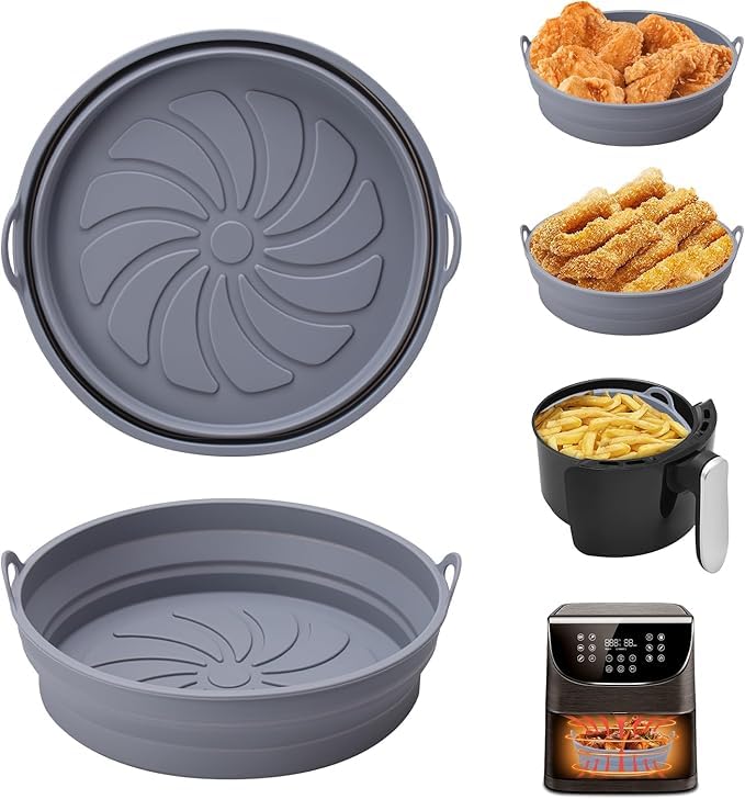 Volora 2 Pack Air Fryer Silicone Round Pot 7.5 Inch Food Safe Non-Stick Reusable Air Fryer Pot Multicolor