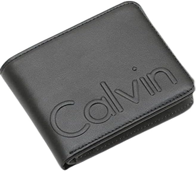 Men's Leather Bifold Wallet – Slim Minimalist Wallet with Embossed Logo – Front Pocket Card Holder with ID Window