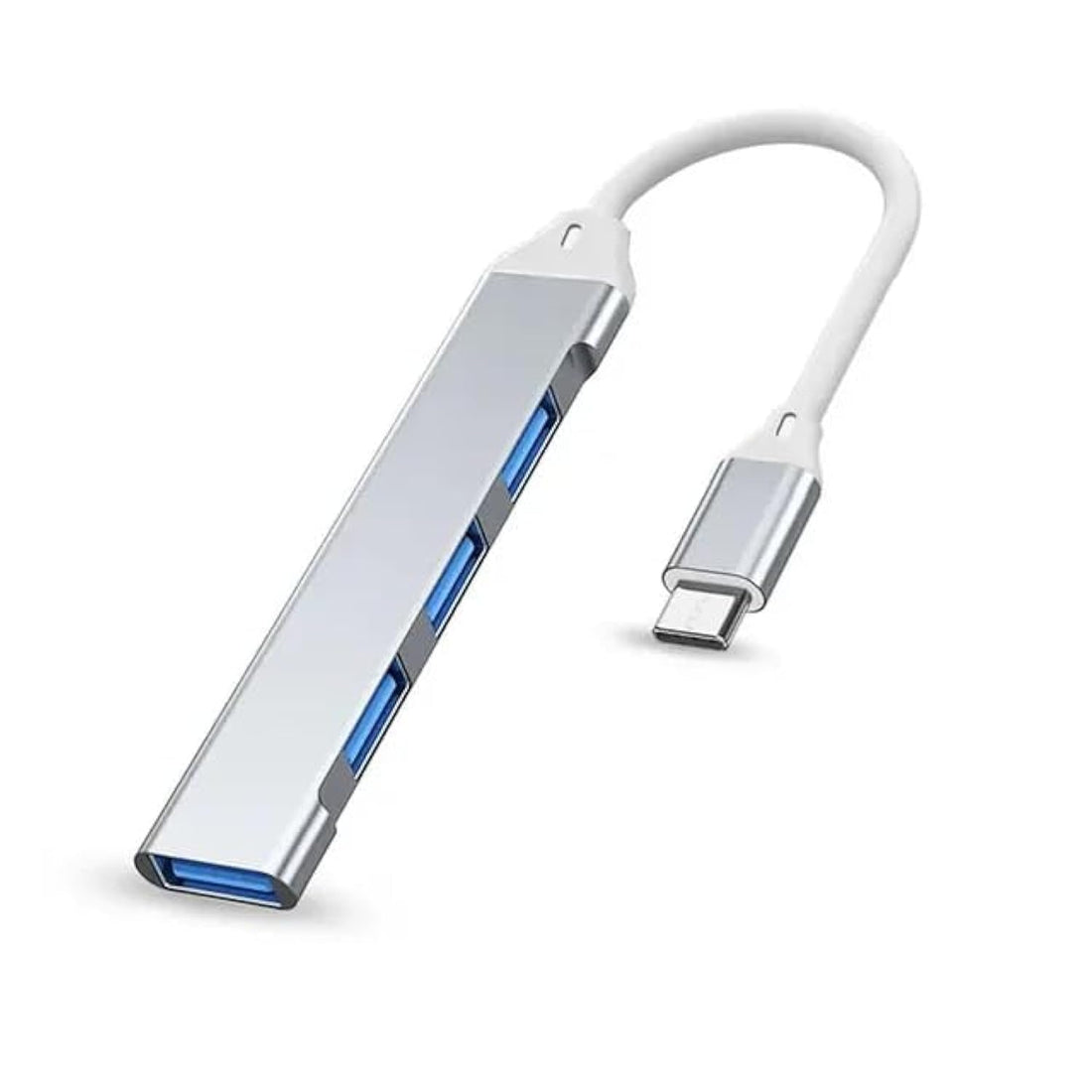 Herfair USB Expander, 4 Ports Type-C to USB 3.0 Adapter, Ultra Slim OTG Dongle Compatible With Windows, MacBook Pro/Air, Chrome - Space Silver