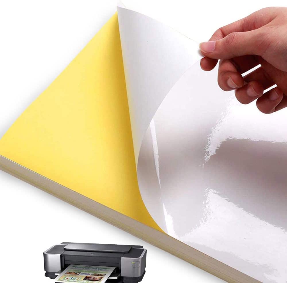 TKOOFN 100 Pages A4 Printing Labels, 100 Sheets of Sticker Paper, A4 size Printable Labels, Glossy White Self Adhesive Shipping Labels for All Printers - A4 Size 100 Sheets