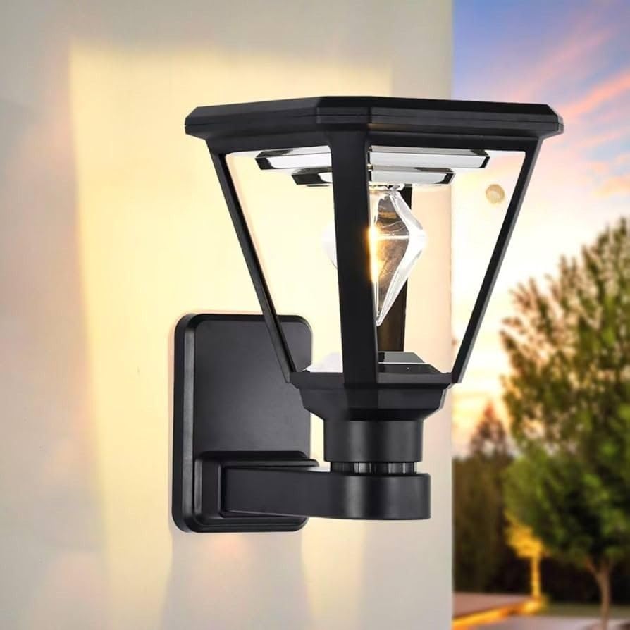 Alighting Solar Wall Light with Dusk to Dawn Sensor, IP65 Waterproof, 2700K Warm White, Black LED Lantern for Garden, Fence, Yard, 21 cm, No Wiring