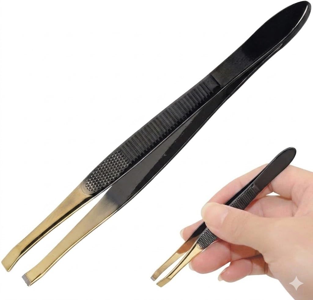 Tweezer - Professional Eyebrow, Facial & Hair Remover - Etched Interior Tip to Grab Hair From the Root-black goldr
